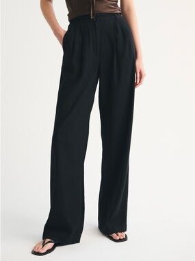 Abercrombie Sloane Linen-Blend Tailored Wide Leg Pant Black Small Career Summer
